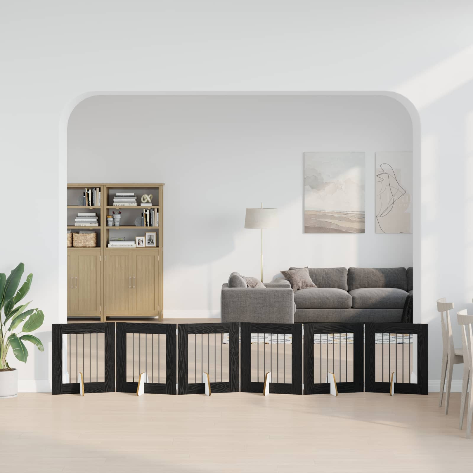 vidaXL Klappbares Hundetor mit Ständern 6 pcs Schwarze Eiche 362 cm