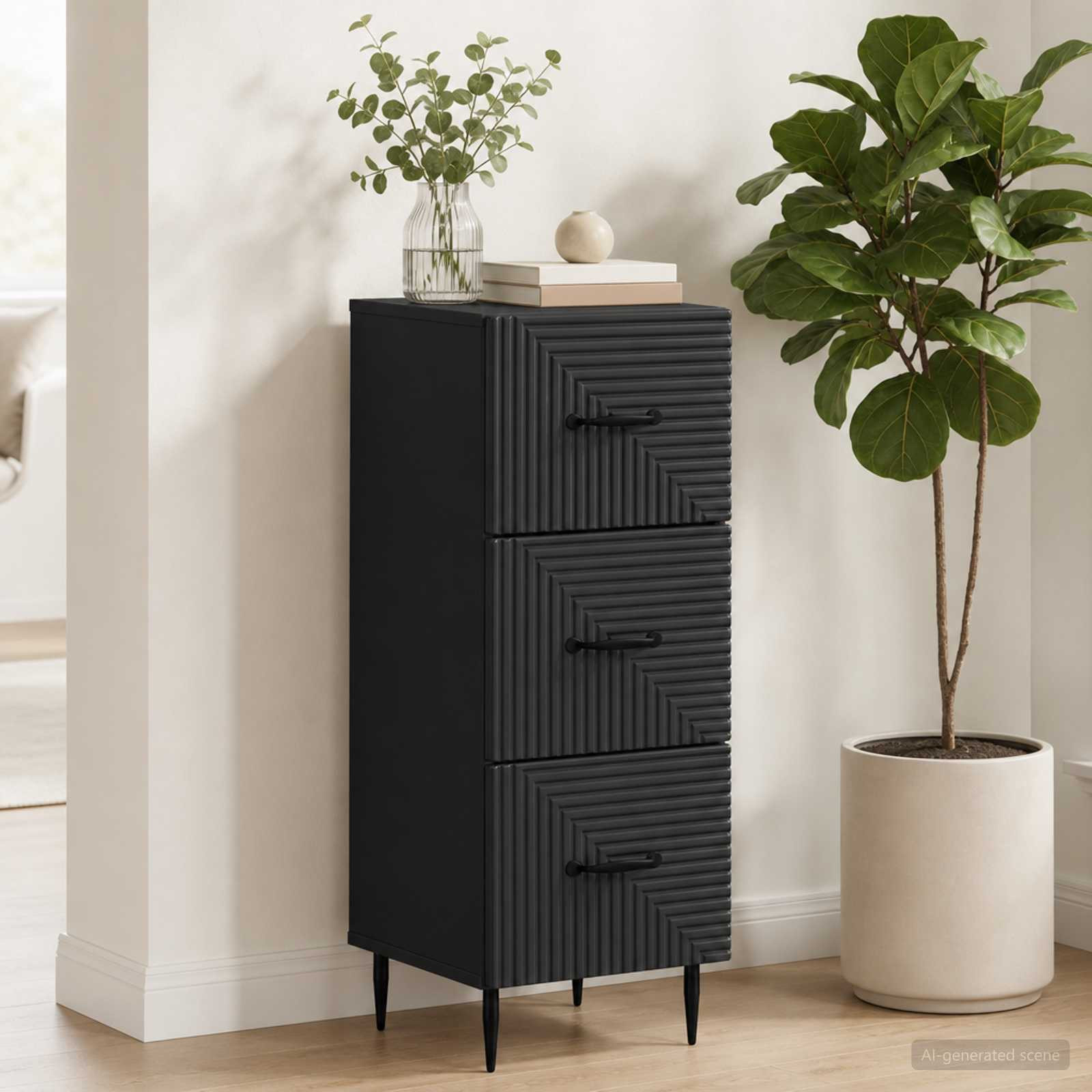 vidaXL Schubladenschrank Schwarz 33 x 34,5 x 89,5 cm Holzwerkstoff