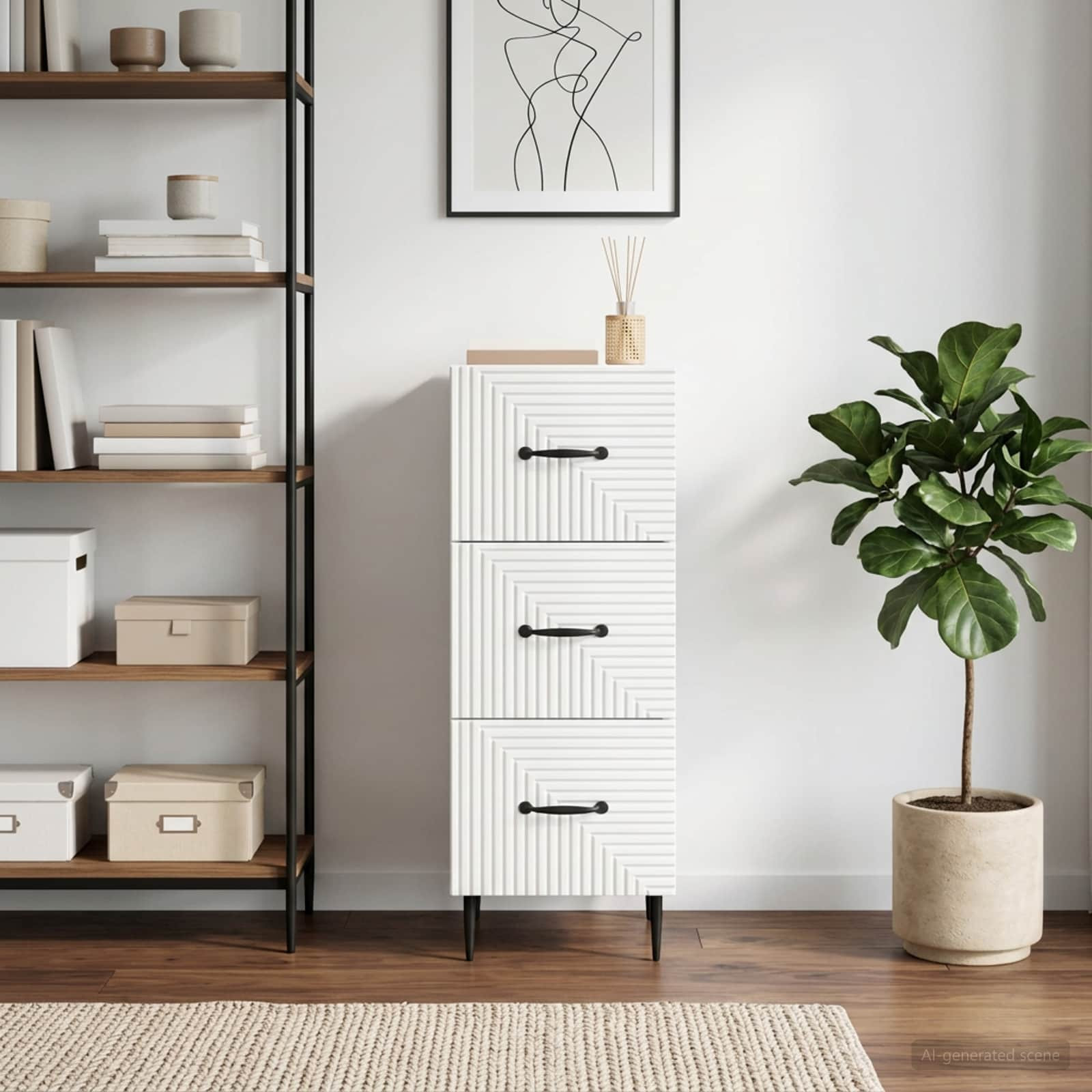 vidaXL Schubladenschrank Hochglanz Weiß 33 x 34,5 x 89,5 cm