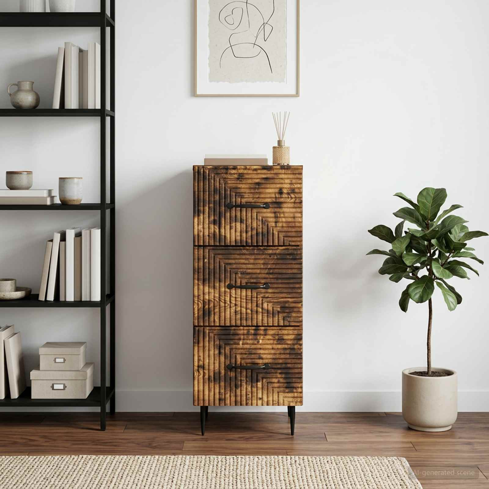 vidaXL Schubladenschrank Geräucherte Eiche 33 x 34,5 x 89,5 cm