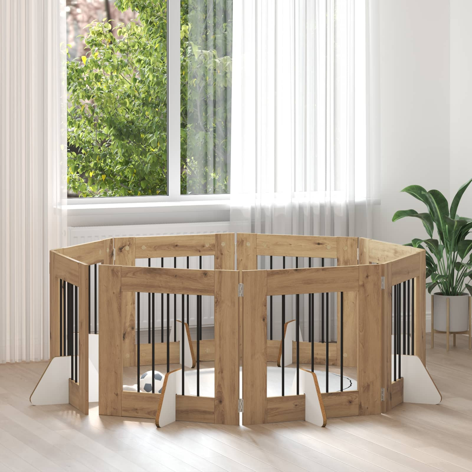 vidaXL Klappbares Hundetor mit Ständern 8 pcs Artisan-Eiche 60 cm