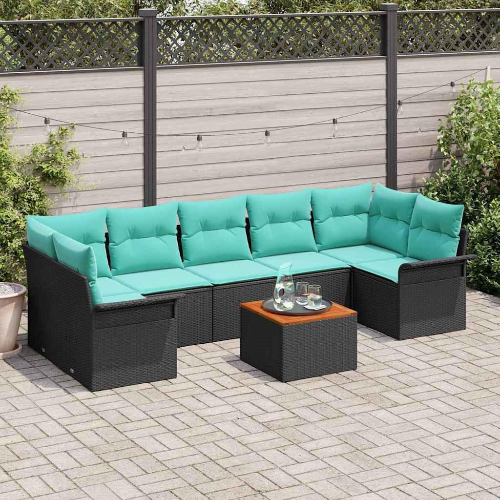vidaXL Gartensofa-set mit Kissen 8 pcs Schwarz Poly-Rattan