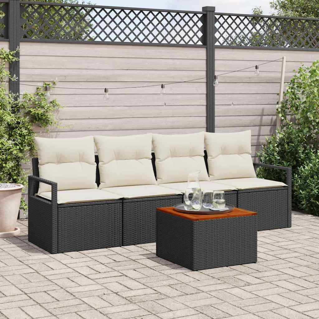 vidaXL Gartensofa-set mit Kissen 5 pcs Schwarz Poly-Rattan