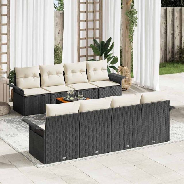 vidaXL Gartensofa-set mit Kissen 9 pcs Schwarz Poly-Rattan