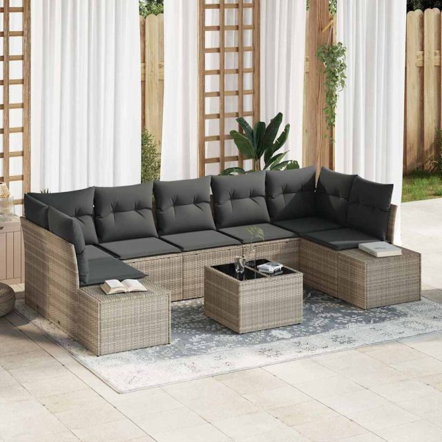 vidaXL Sofa Set mit Kissen 8 pcs Hellgrau Poly Rattan