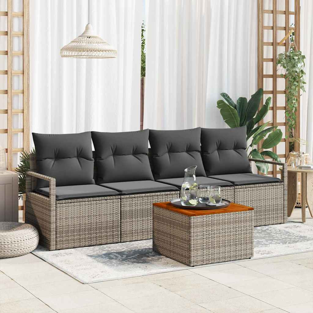 vidaXL Gartensofa-set mit Kissen 5 pcs Grau Poly-Rattan
