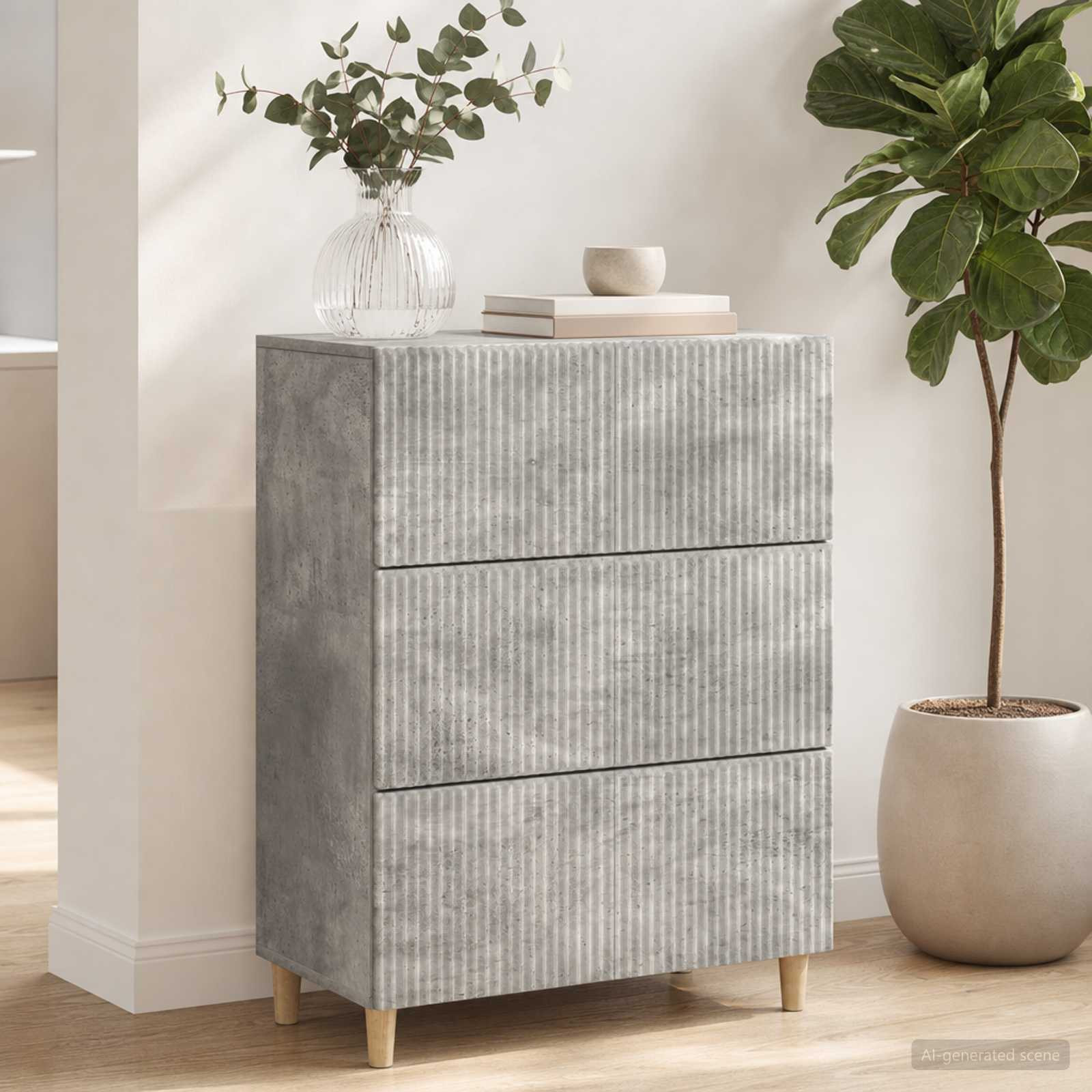 vidaXL Schubladenschrank Betongrau 66 x 34,5 x 90 cm Holzwerkstoff