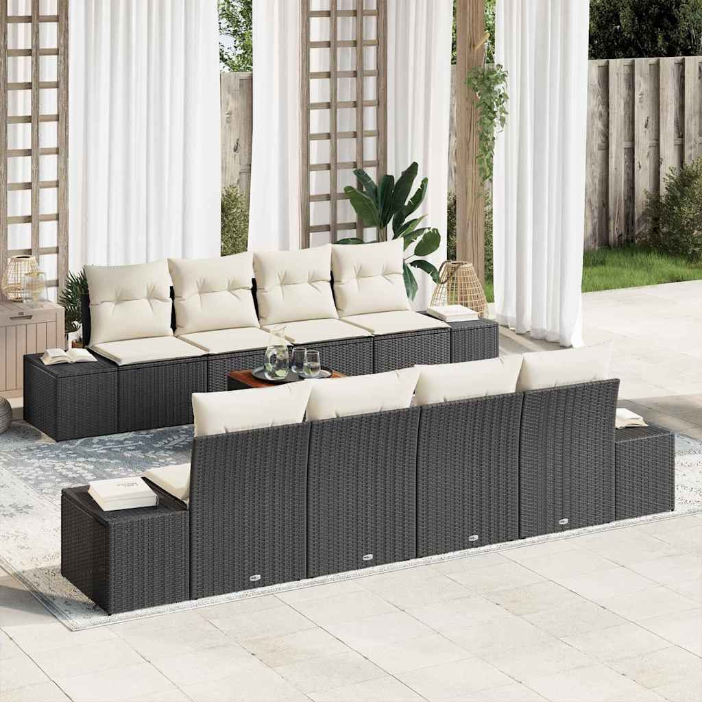 vidaXL Gartensofa-set mit Kissen 9 pcs Schwarz Poly-Rattan