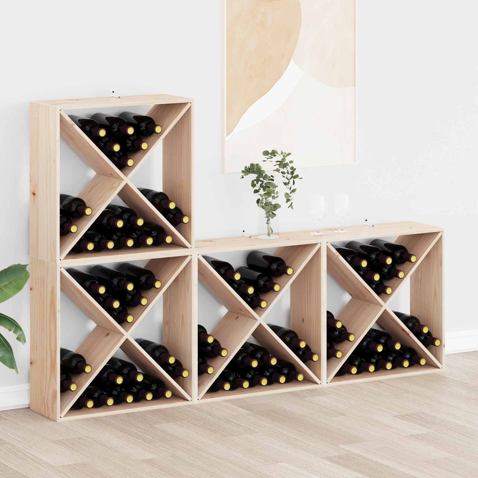 vidaXL Weinregal 4 pcs Natur 62 x 25 x 62 cm Massives Kiefernholz