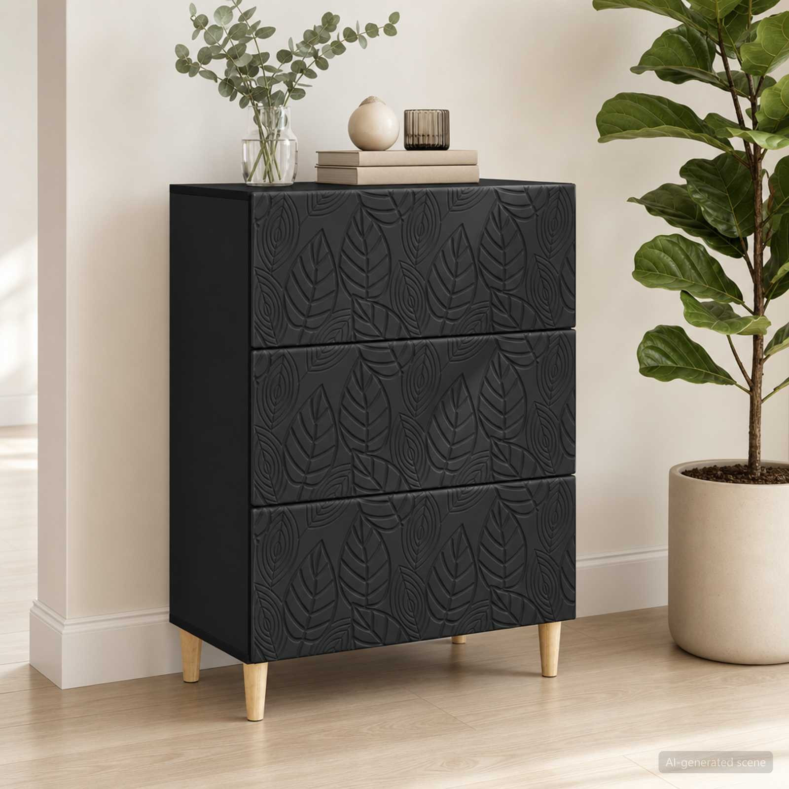 vidaXL Schubladenschrank Schwarz 66 x 34,5 x 90 cm Holzwerkstoff
