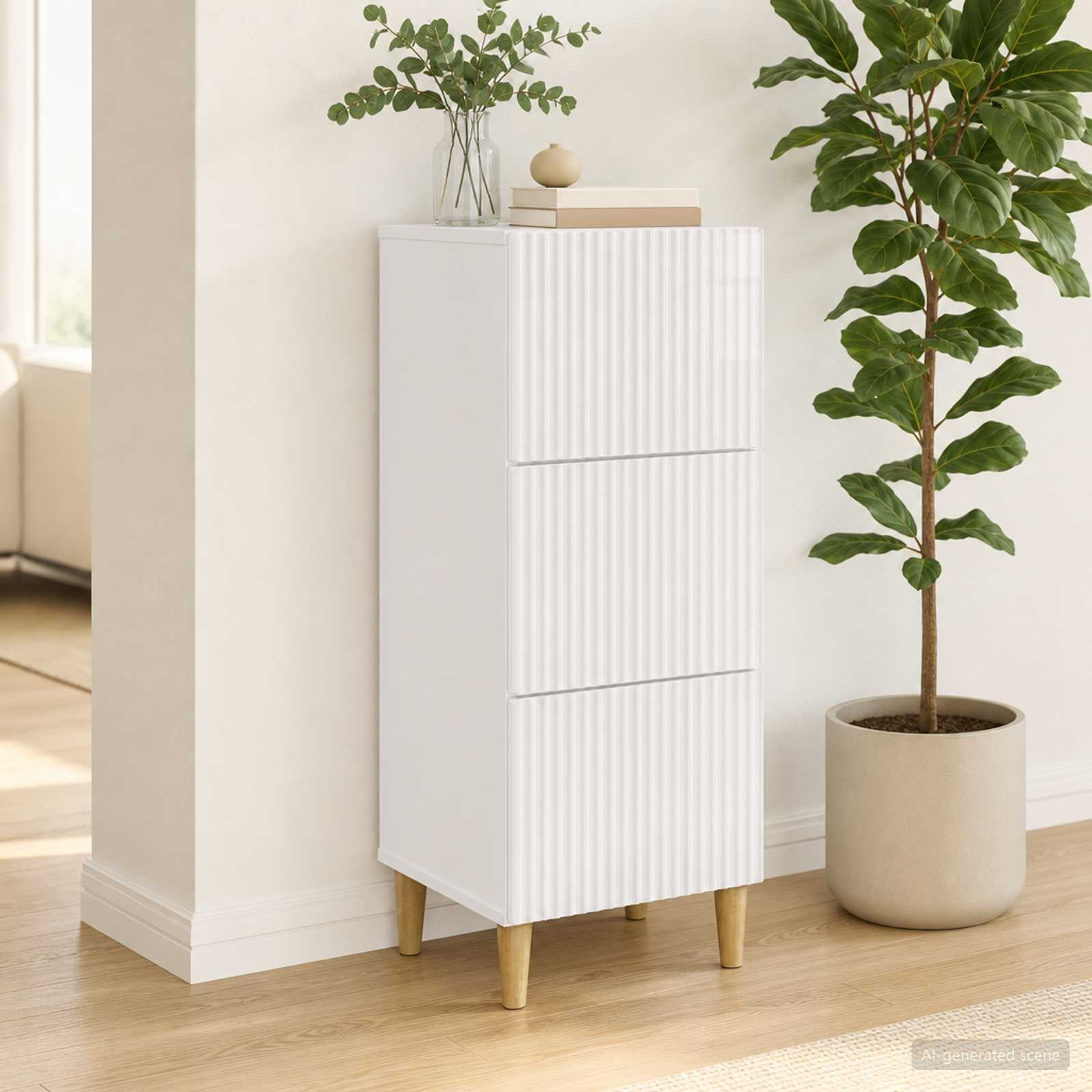 vidaXL Schubladenschrank Hochglanz Weiß 33 x 34,5 x 90 cm