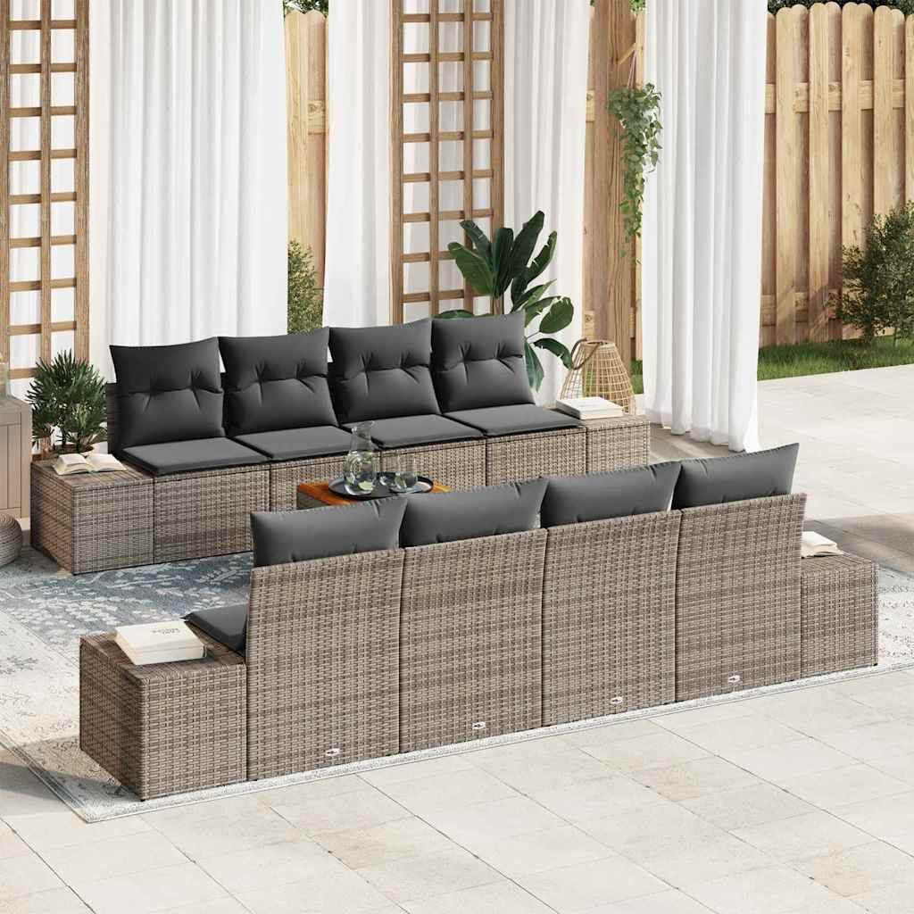 vidaXL Gartensofa-set mit Kissen 9 pcs Grau Poly-Rattan