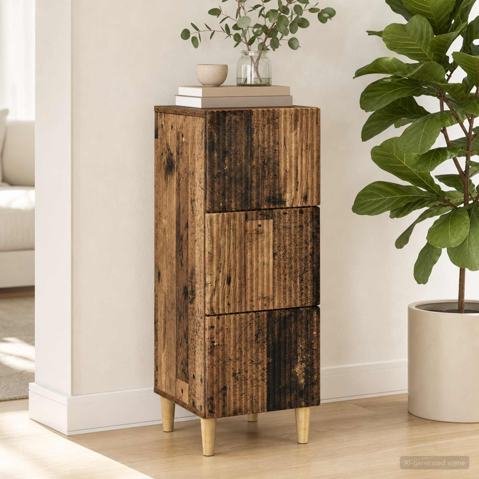 vidaXL Schubladenschrank Altholz 33 x 34,5 x 90 cm Holzwerkstoff