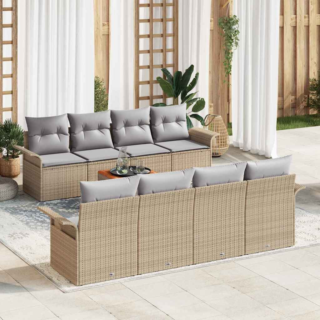 vidaXL Gartensofa-set mit Kissen 9 pcs Beige Poly-Rattan