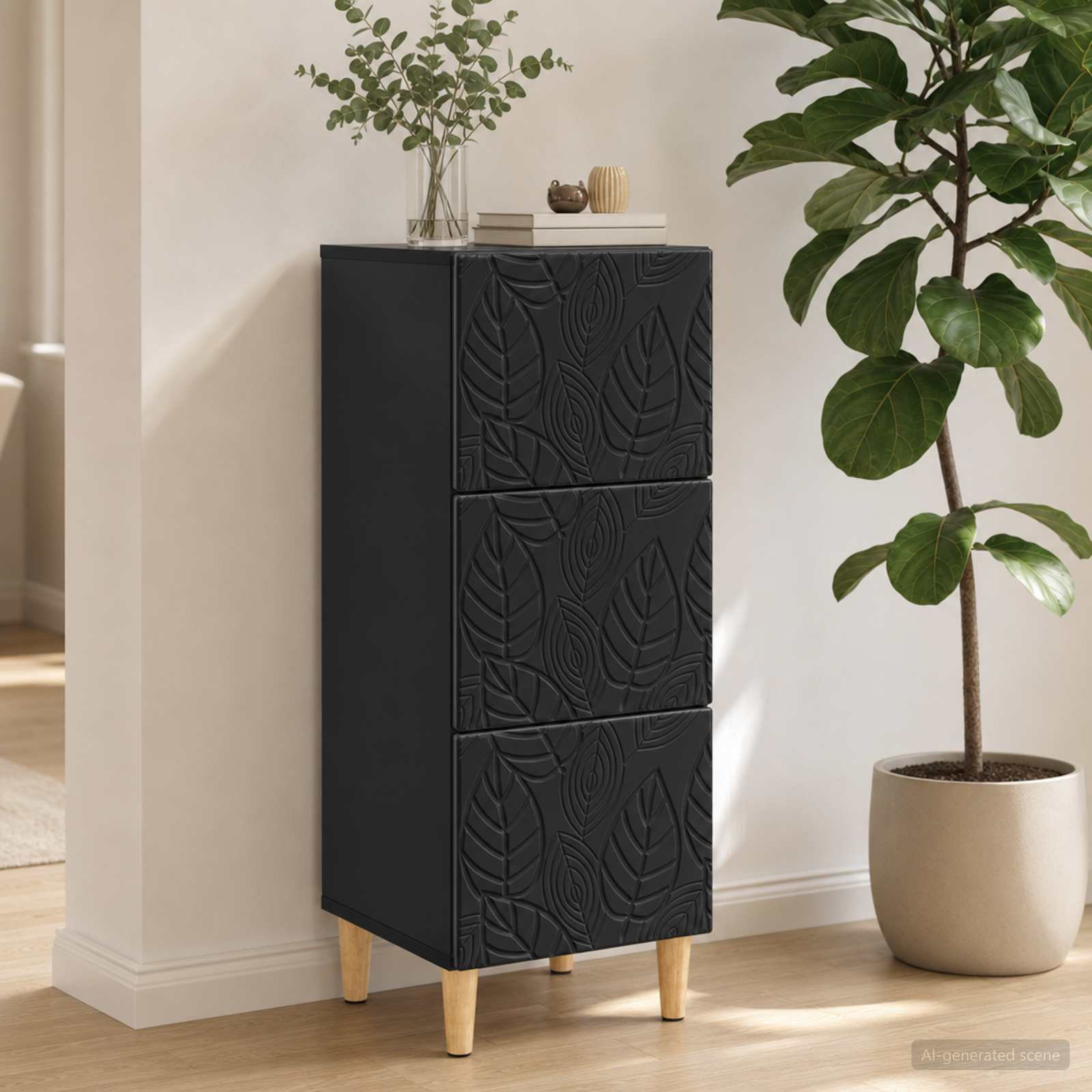 vidaXL Schubladenschrank Schwarz 33 x 34,5 x 90 cm Holzwerkstoff