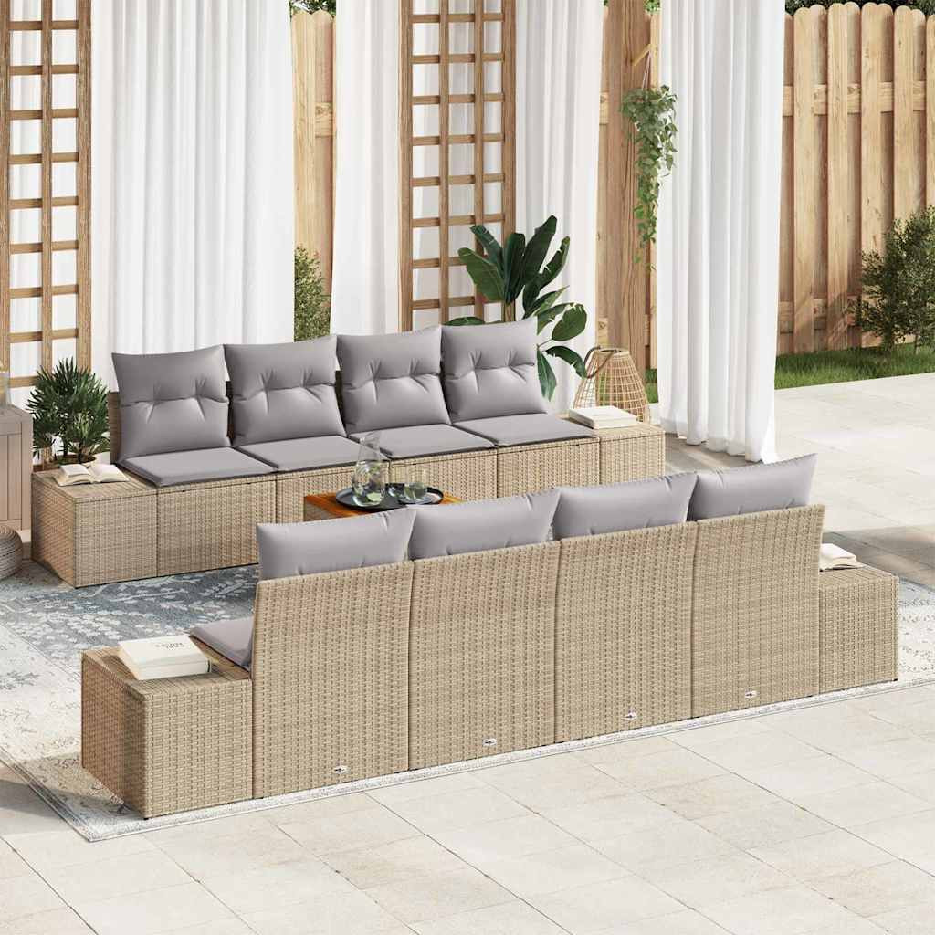 vidaXL Gartensofa-set mit Kissen 9 pcs Beige Poly-Rattan