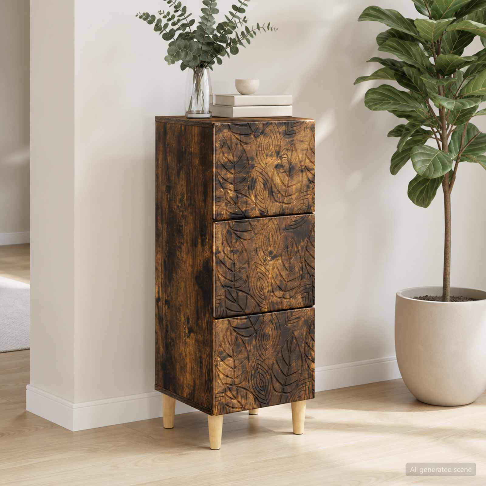 vidaXL Schubladenschrank Geräucherte Eiche 33 x 34,5 x 90 cm