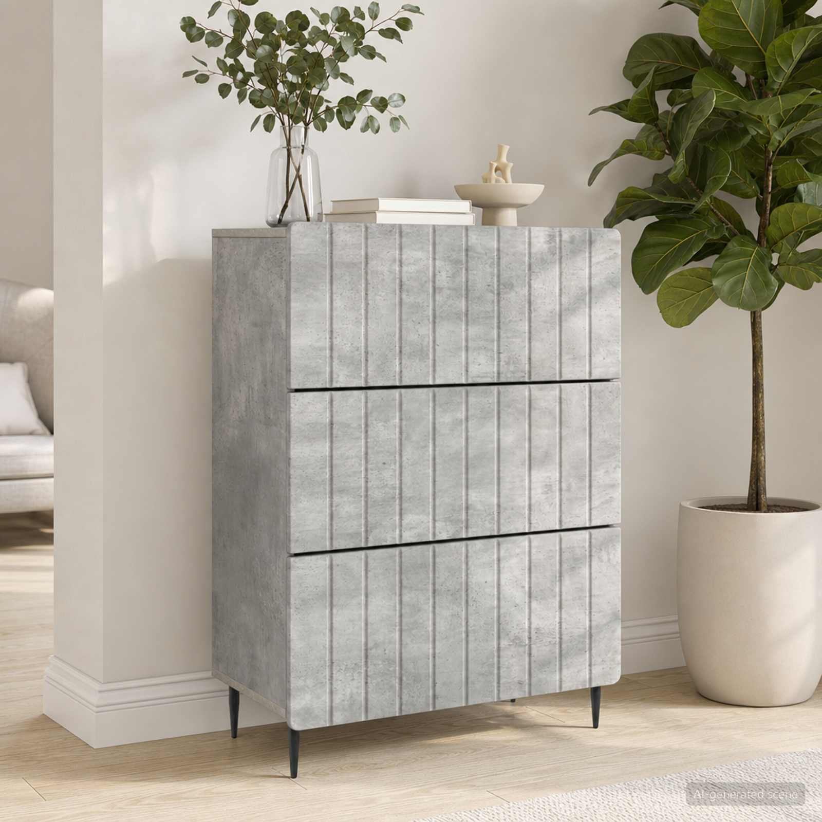 vidaXL Schubladenschrank Betongrau 66 x 34,5 x 92 cm Holzwerkstoff
