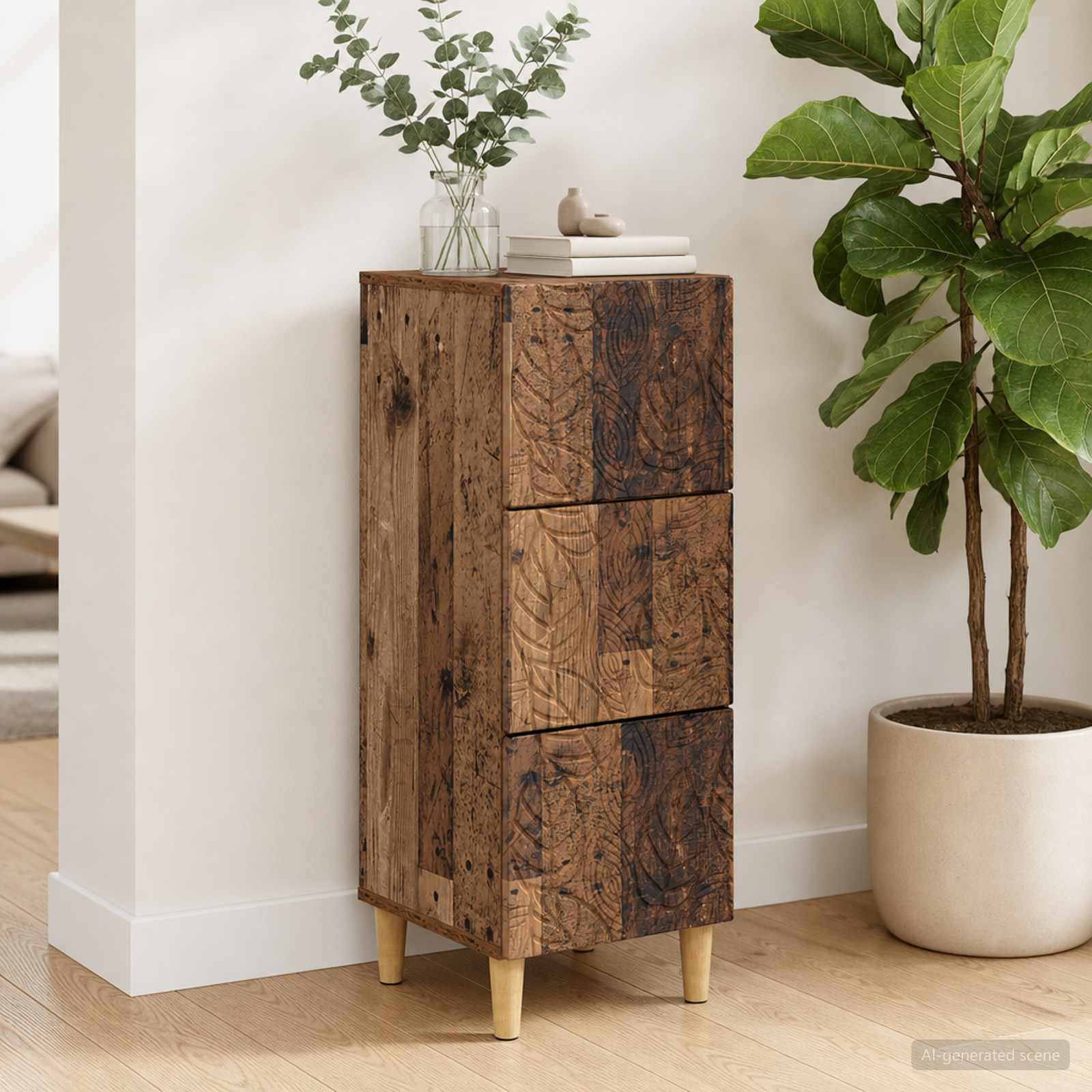 vidaXL Schubladenschrank Altholz 33 x 34,5 x 90 cm Holzwerkstoff