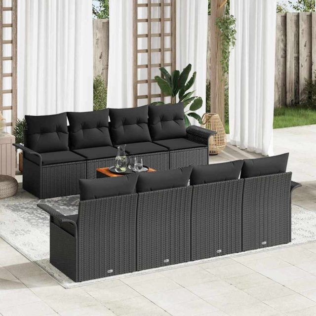 vidaXL Gartensofa-set mit Kissen 9 pcs Schwarz Poly-Rattan