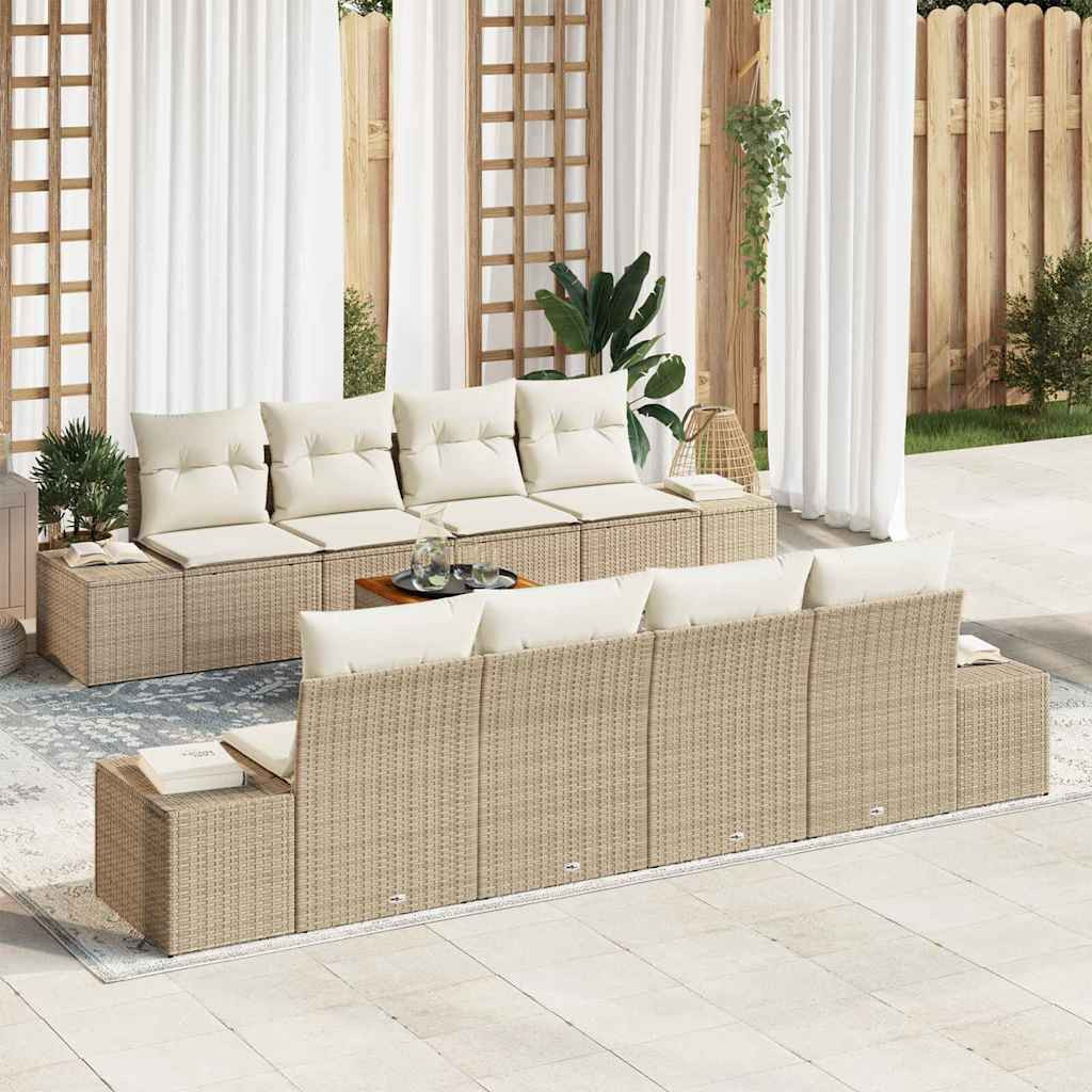vidaXL Gartensofa-set mit Kissen 9 pcs Beige Poly-Rattan