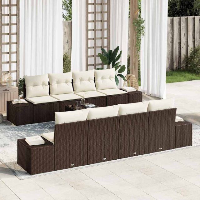 vidaXL Sofa Set mit Kissen 7 pcs Braun und Creme Poly Rattan