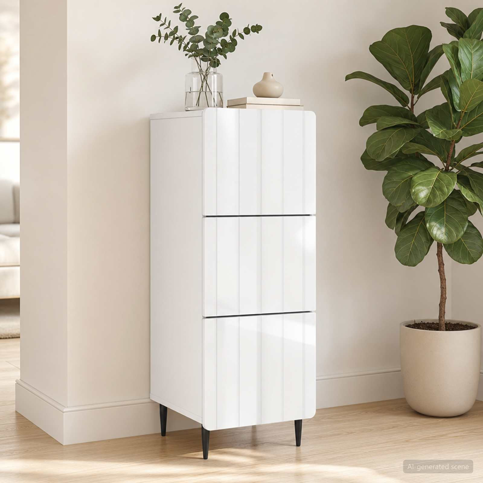 vidaXL Schubladenschrank Hochglanz Weiß 33 x 34,5 x 92 cm