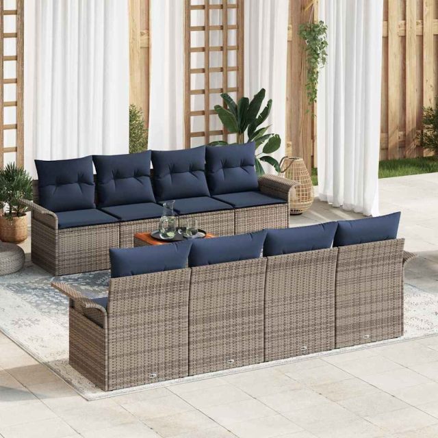 vidaXL Gartensofa-set mit Kissen 9 pcs Grau Poly-Rattan