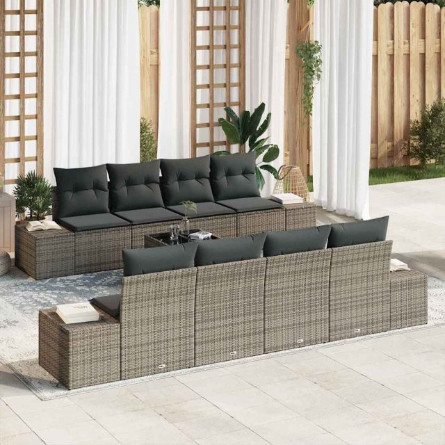 vidaXL Sofa Set mit Kissen 7 pcs Grau Poly Rattan