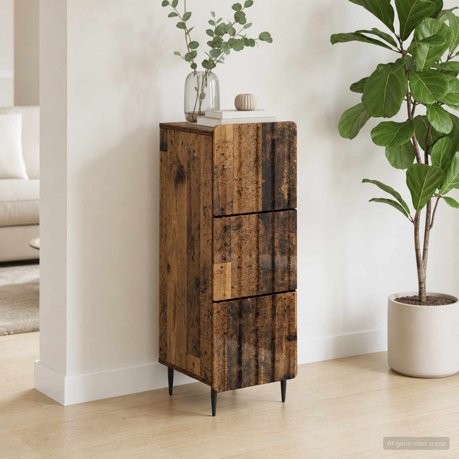 vidaXL Schubladenschrank Altholz 33 x 34,5 x 92 cm Holzwerkstoff