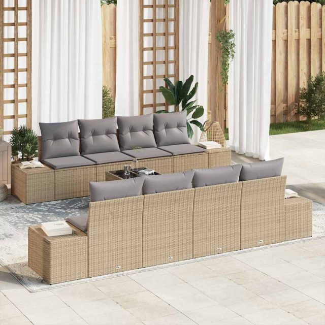 vidaXL Sofa Set mit Kissen 7 pcs Beige und Hellgrau Poly Rattan