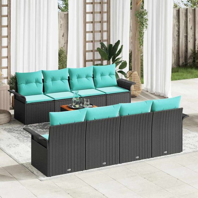 vidaXL Gartensofa-set mit Kissen 9 pcs Schwarz Poly-Rattan