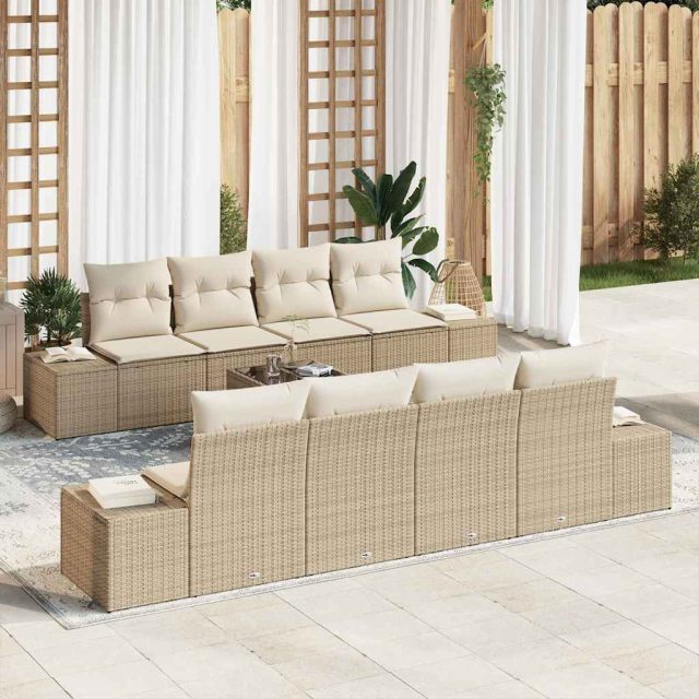 vidaXL Sofa Set mit Kissen 7 pcs Beige und Creme Poly Rattan