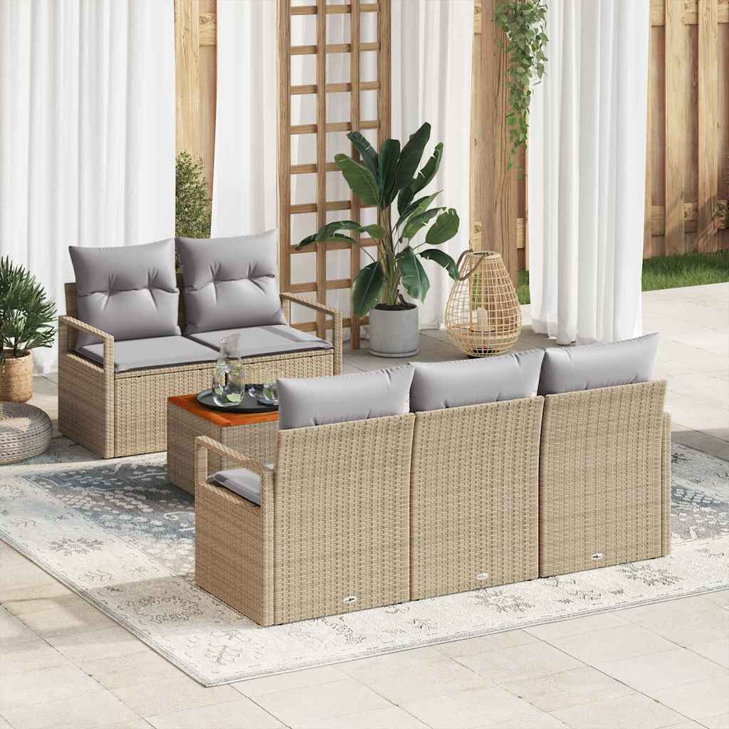 vidaXL Gartensofa-set mit Kissen 6 pcs Beige Poly-Rattan