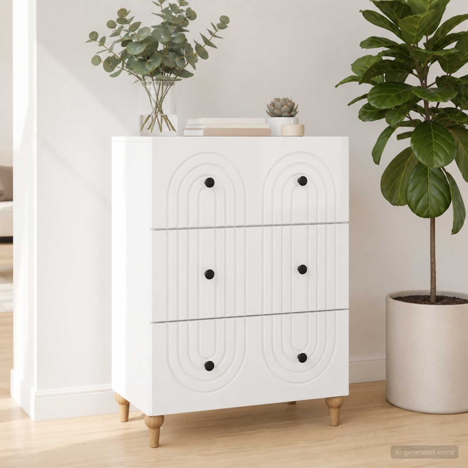vidaXL Schubladenschrank Hochglanz Weiß 66 x 34,5 x 90 cm