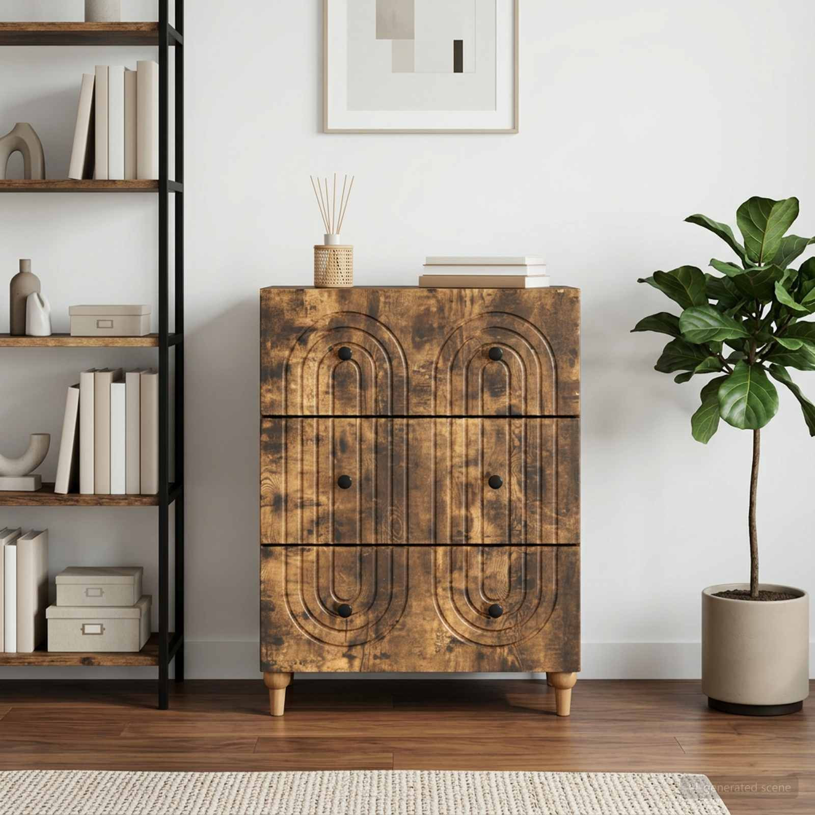vidaXL Schubladenschrank Geräucherte Eiche 66 x 34,5 x 90 cm