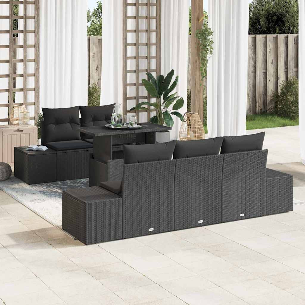 vidaXL Sofa Set mit Kissen 6 pcs Schwarz Poly-Rattan