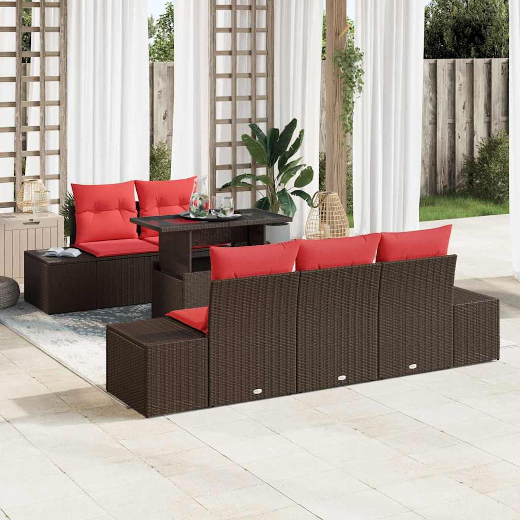 vidaXL Sofa Set mit Kissen 6 pcs Braun und Rot Poly-Rattan