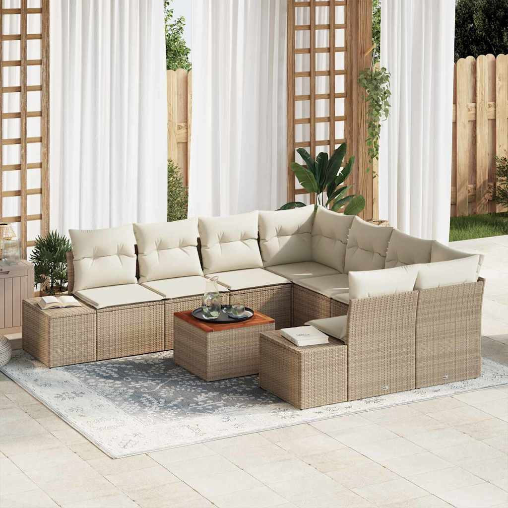 vidaXL Gartensofa-set mit Kissen 9 pcs Beige Poly-Rattan