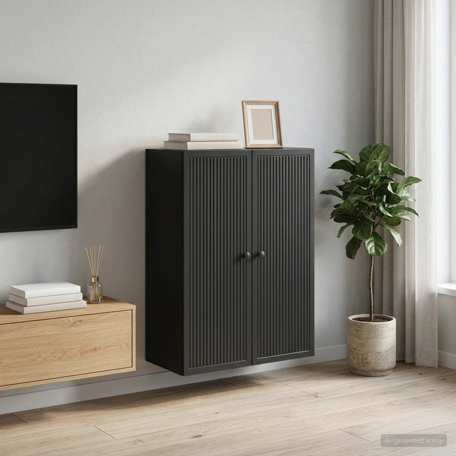 vidaXL Wandschrank Schwarz 66 x 34,5 x 90 cm Holzwerkstoff