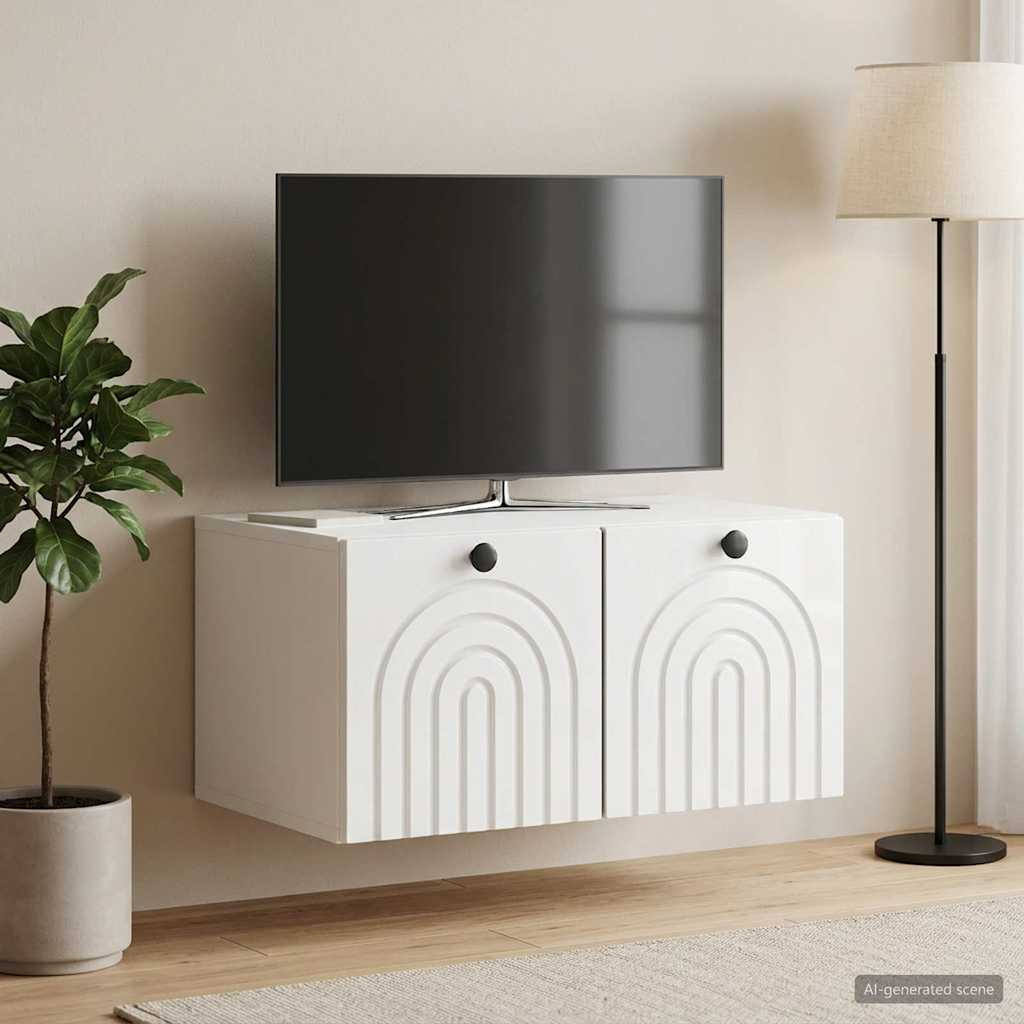 vidaXL Wandmontierter TV-Schrank Hochglanz Weiß 59,5 x 41 x 30 cm