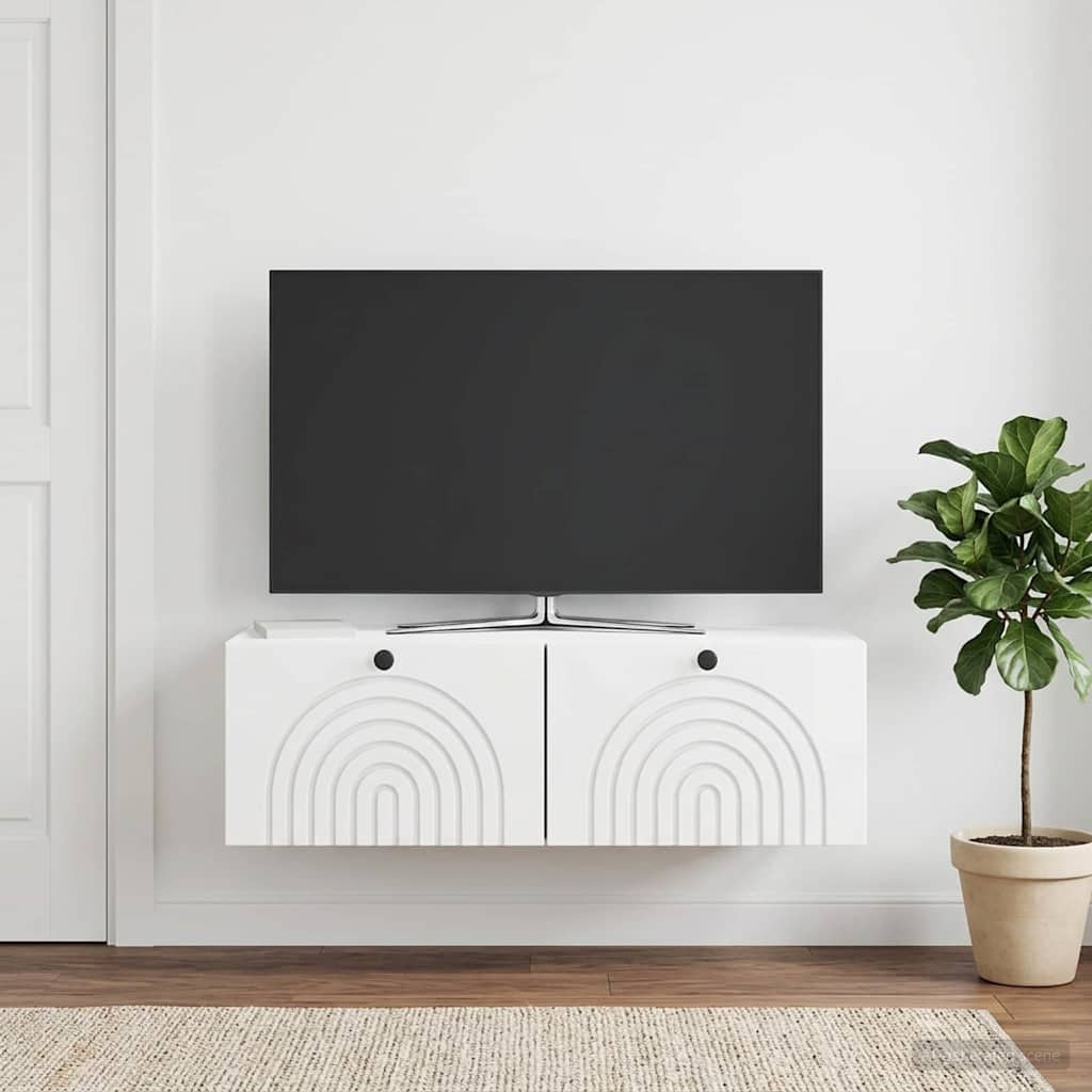 vidaXL Wandmontierter TV-Schrank Hochglanz Weiß 98 x 41 x 30 cm