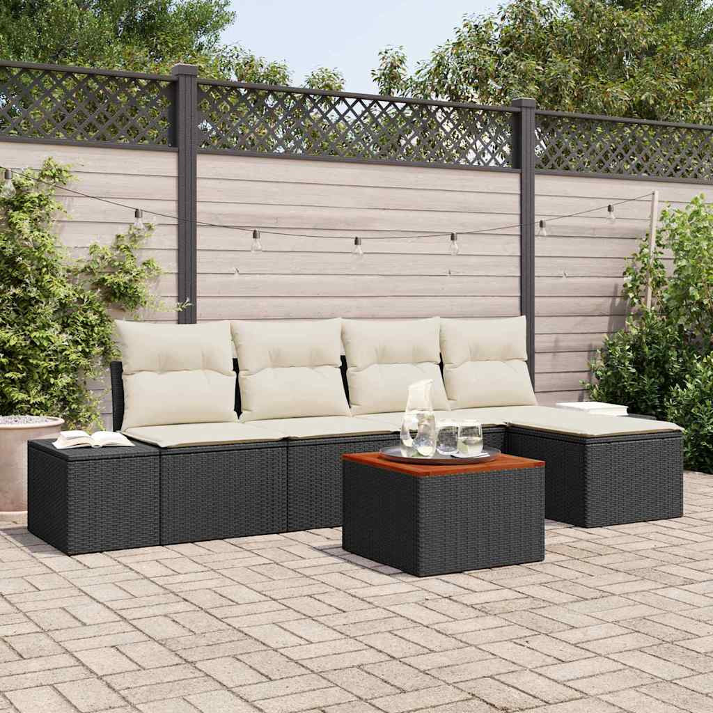 vidaXL Gartensofa-set mit Kissen 6 pcs Schwarz Poly-Rattan