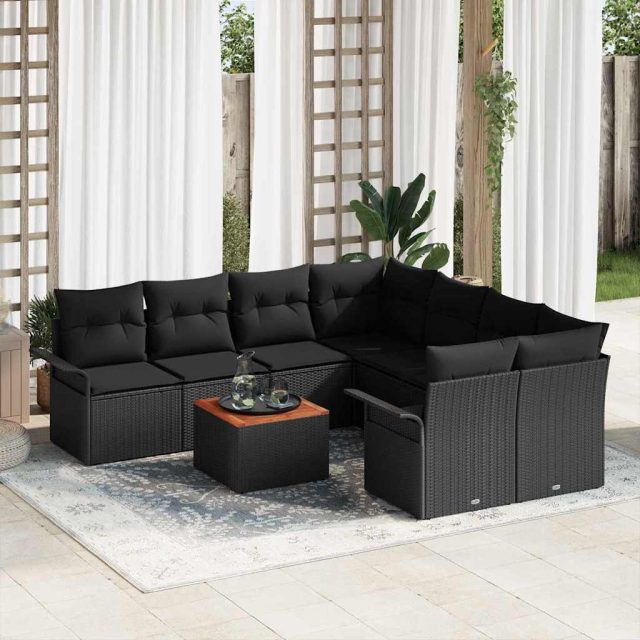 vidaXL Gartensofa-set mit Kissen 9 pcs Schwarz Poly-Rattan