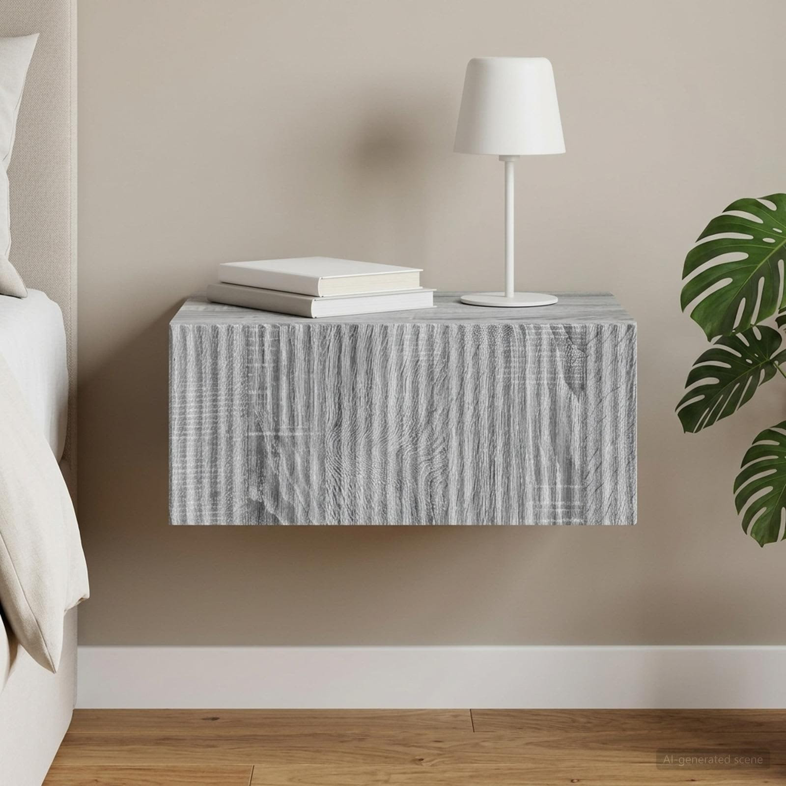 vidaXL Wandmontierter Nachttisch Graues Sonoma 49 x 34,5 x 20 cm