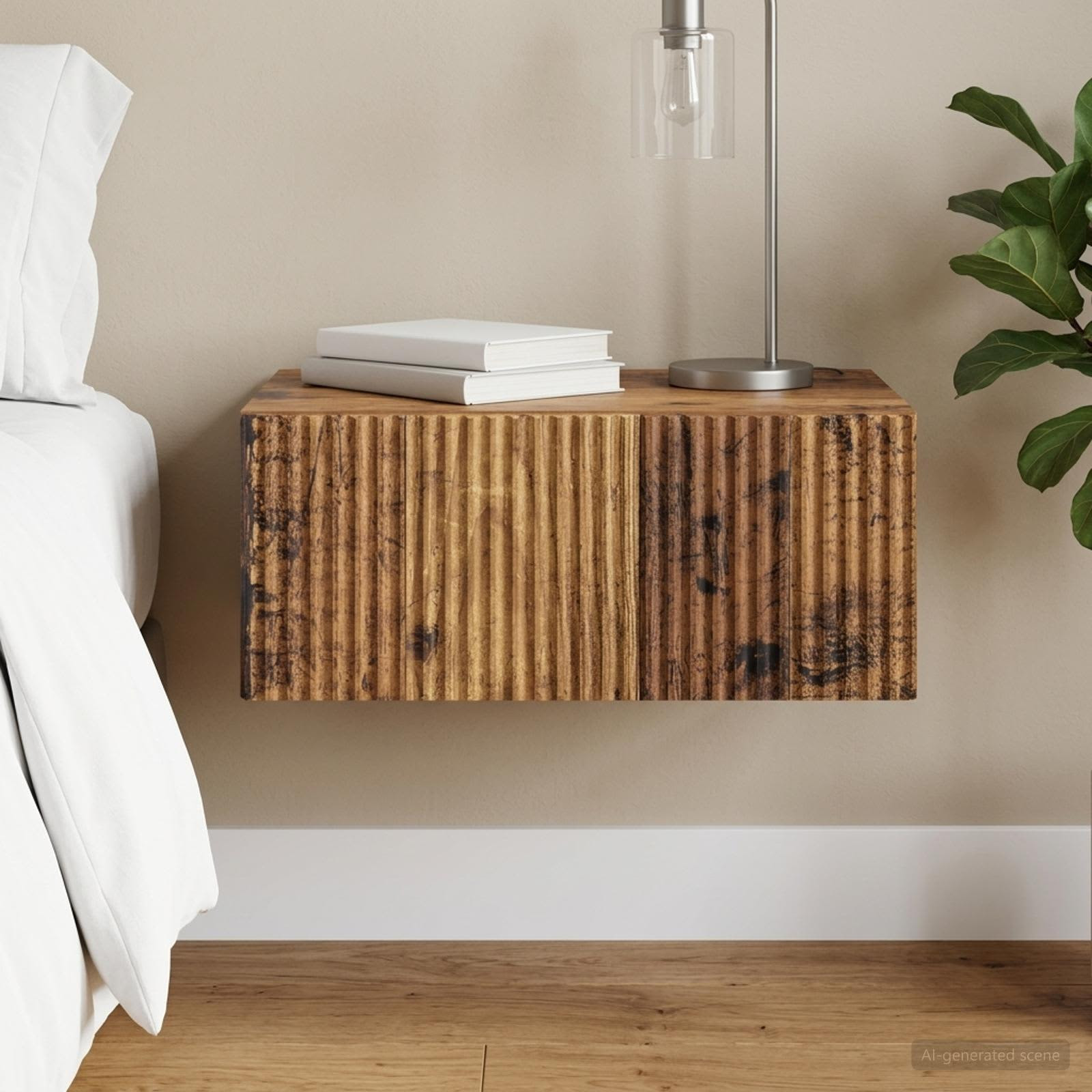vidaXL Wandmontierter Nachttisch Altholz 49 x 34,5 x 20 cm