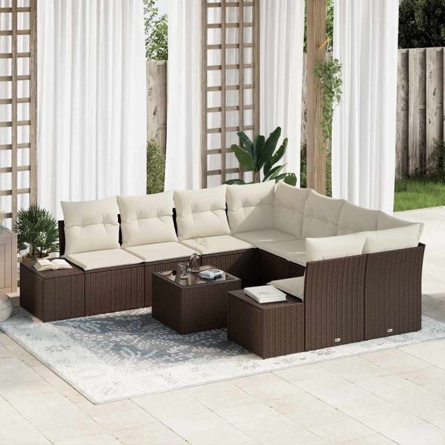 vidaXL Sofa Set mit Kissen 9 pcs Braun Poly Rattan