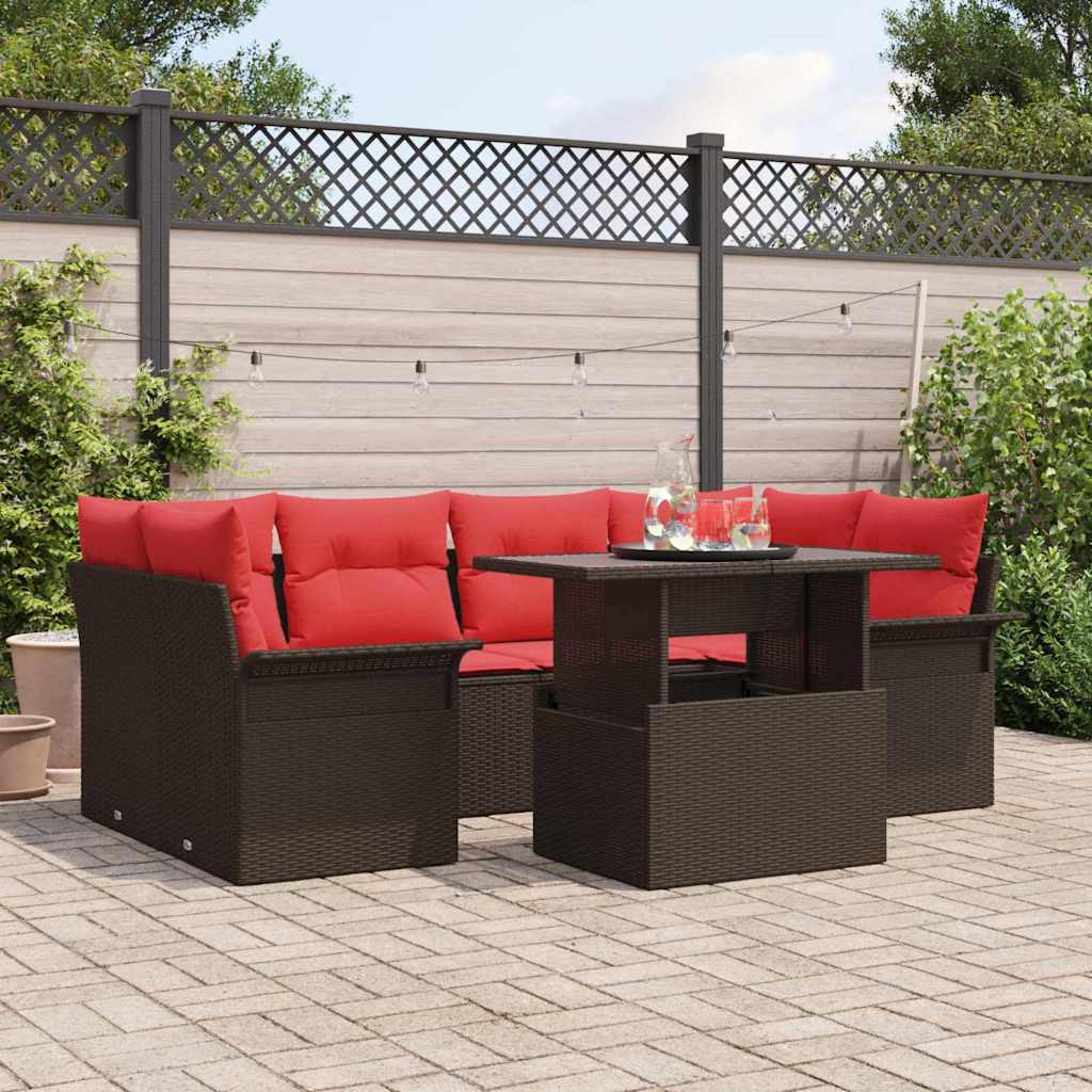 vidaXL Gartensofa-set mit Kissen 7 pcs Braun Poly-Rattan
