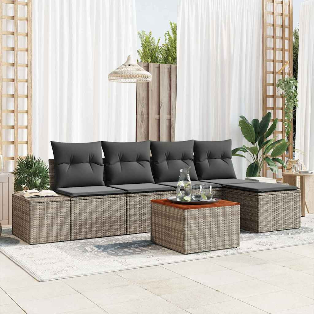 vidaXL Gartensofa-set mit Kissen 6 pcs Grau Poly-Rattan