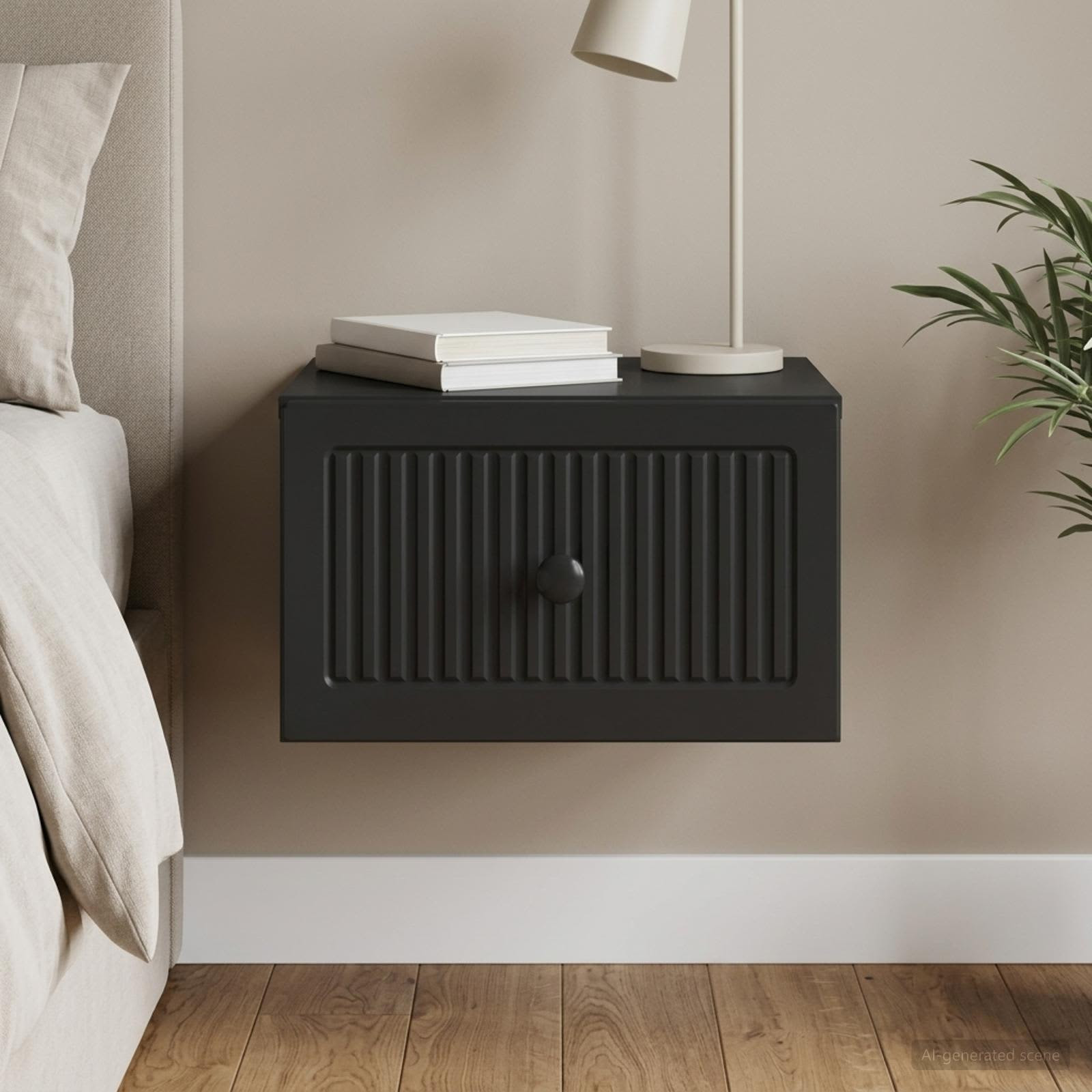 vidaXL Wandmontierter Nachttisch Schwarz 33 x 34,5 x 20 cm